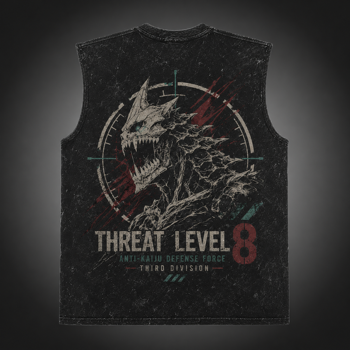 Kaiju No. 8 Anime Tank Top - Threat Level 8 Acid Wash Vest