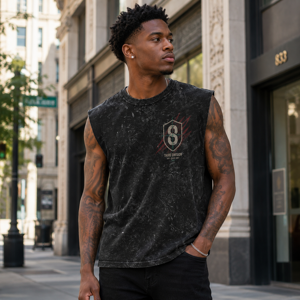 Kaiju No. 8 Anime Tank Top - Threat Level 8 Acid Wash Vest