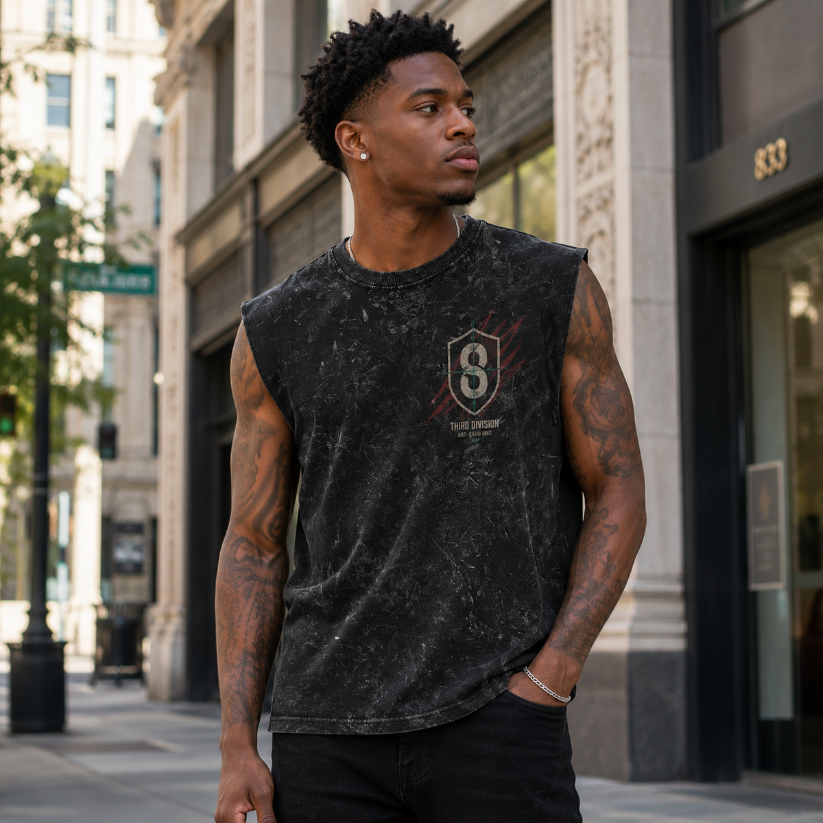 Kaiju No. 8 Anime Tank Top - Threat Level 8 Acid Wash Vest