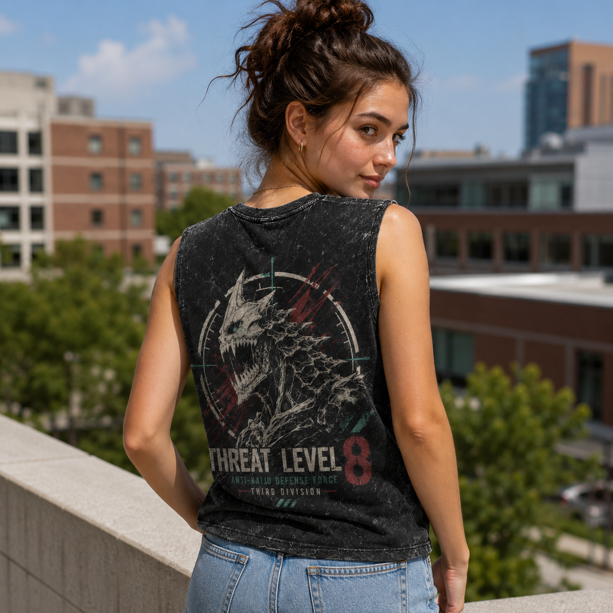 Kaiju No. 8 Anime Tank Top - Threat Level 8 Acid Wash Vest