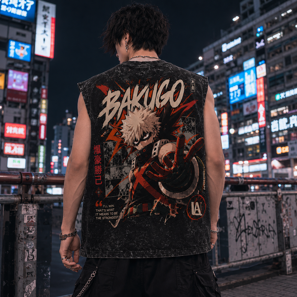 Katsuki Bakugo My Hero Academia Anime Tank Top - Bakugo The Strongest Acid Wash Vest