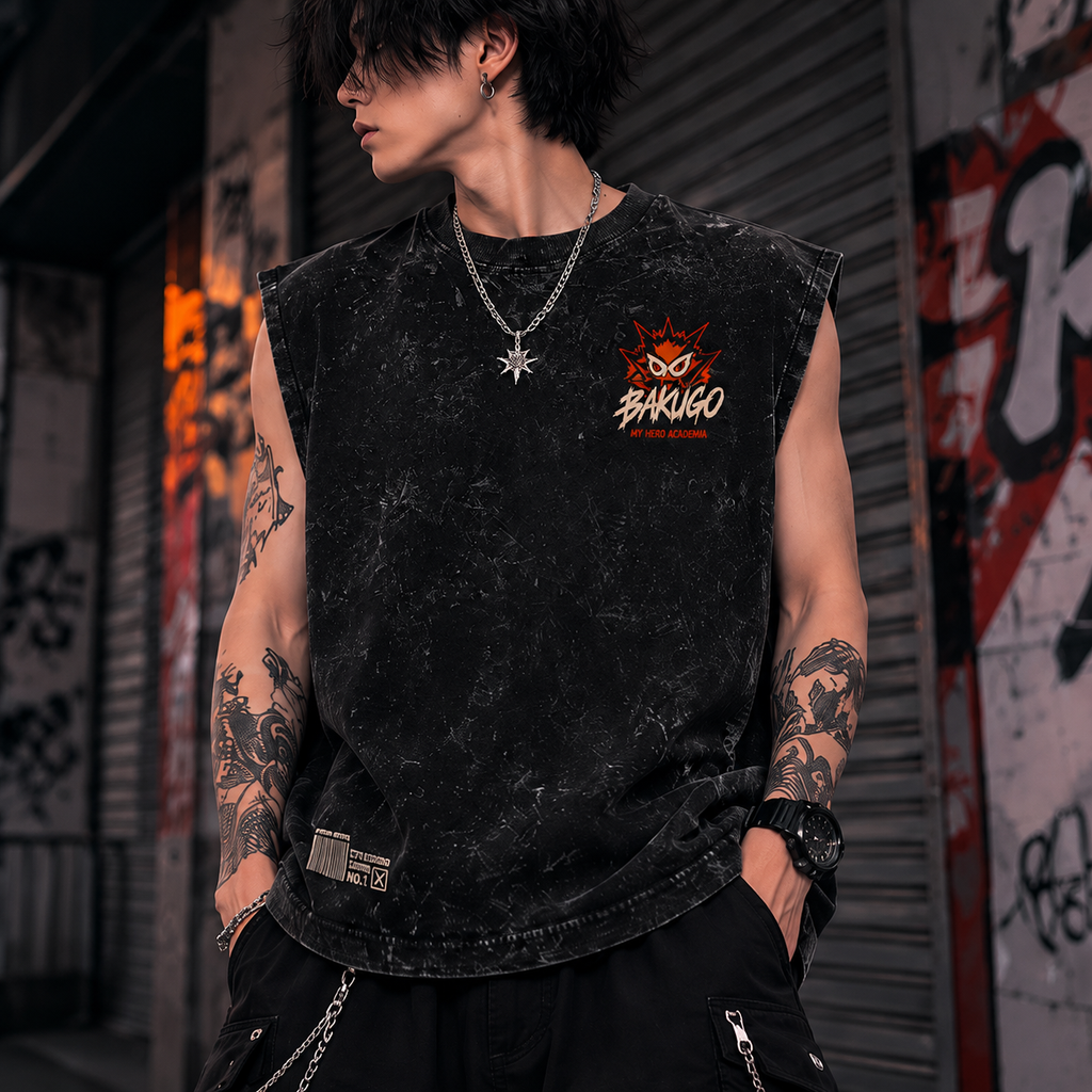 Katsuki Bakugo My Hero Academia Anime Tank Top - Bakugo The Strongest Acid Wash Vest