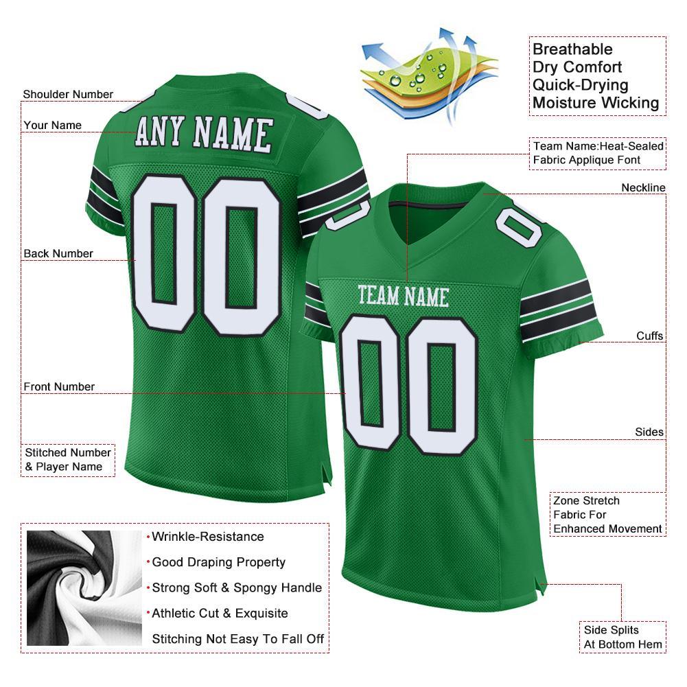 Custom Football Jersey - Grass Green White-Black Mesh