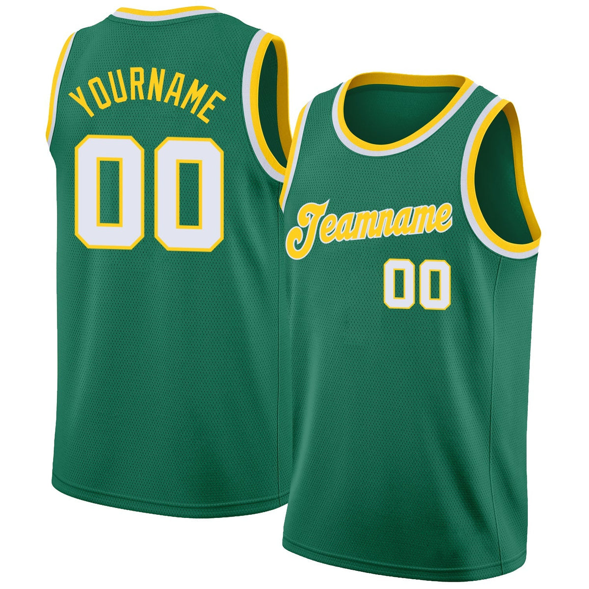 Custom Basketball Jersey - Kelly Green White-Gold Round Neck Rib-Knit