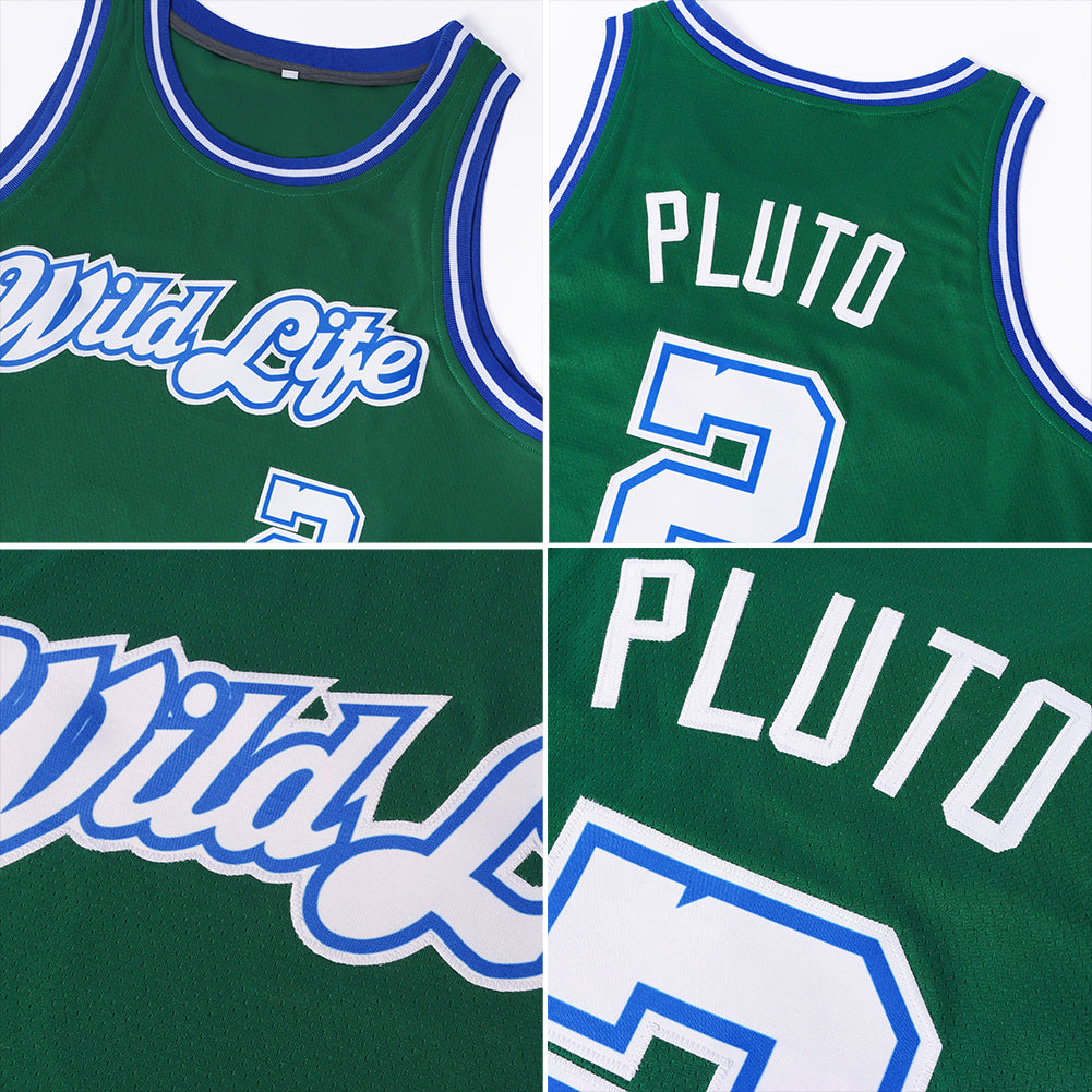 Custom Basketball Jersey - Kelly Green White-Royal Round Neck Rib-Knit