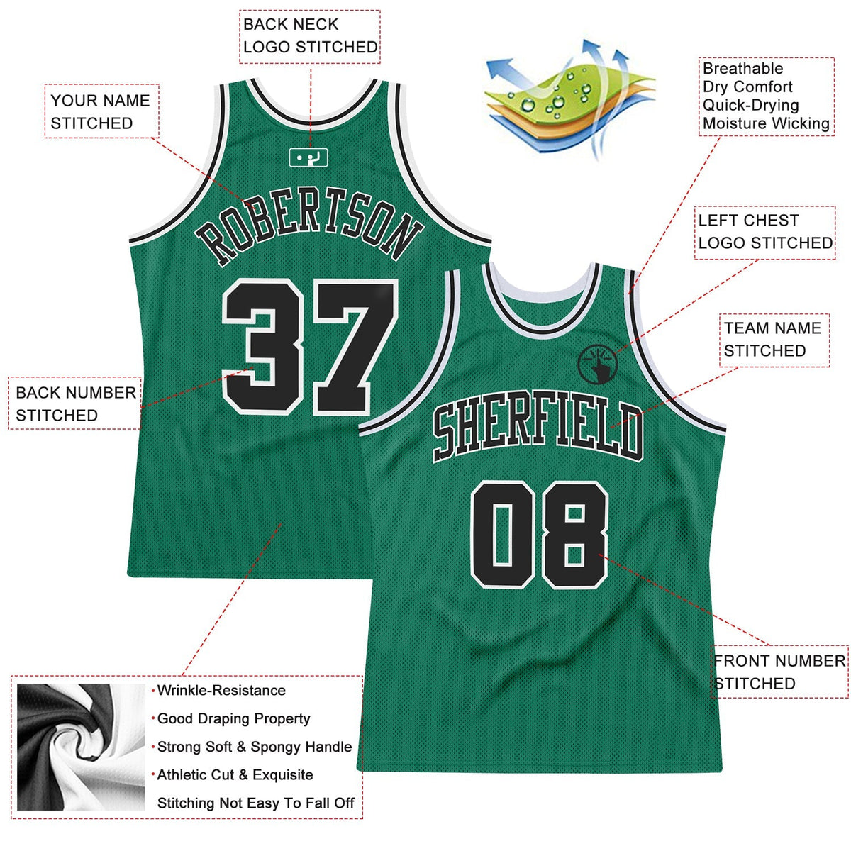 Custom Basketball Jersey - Kelly Green Black-White Throwback
