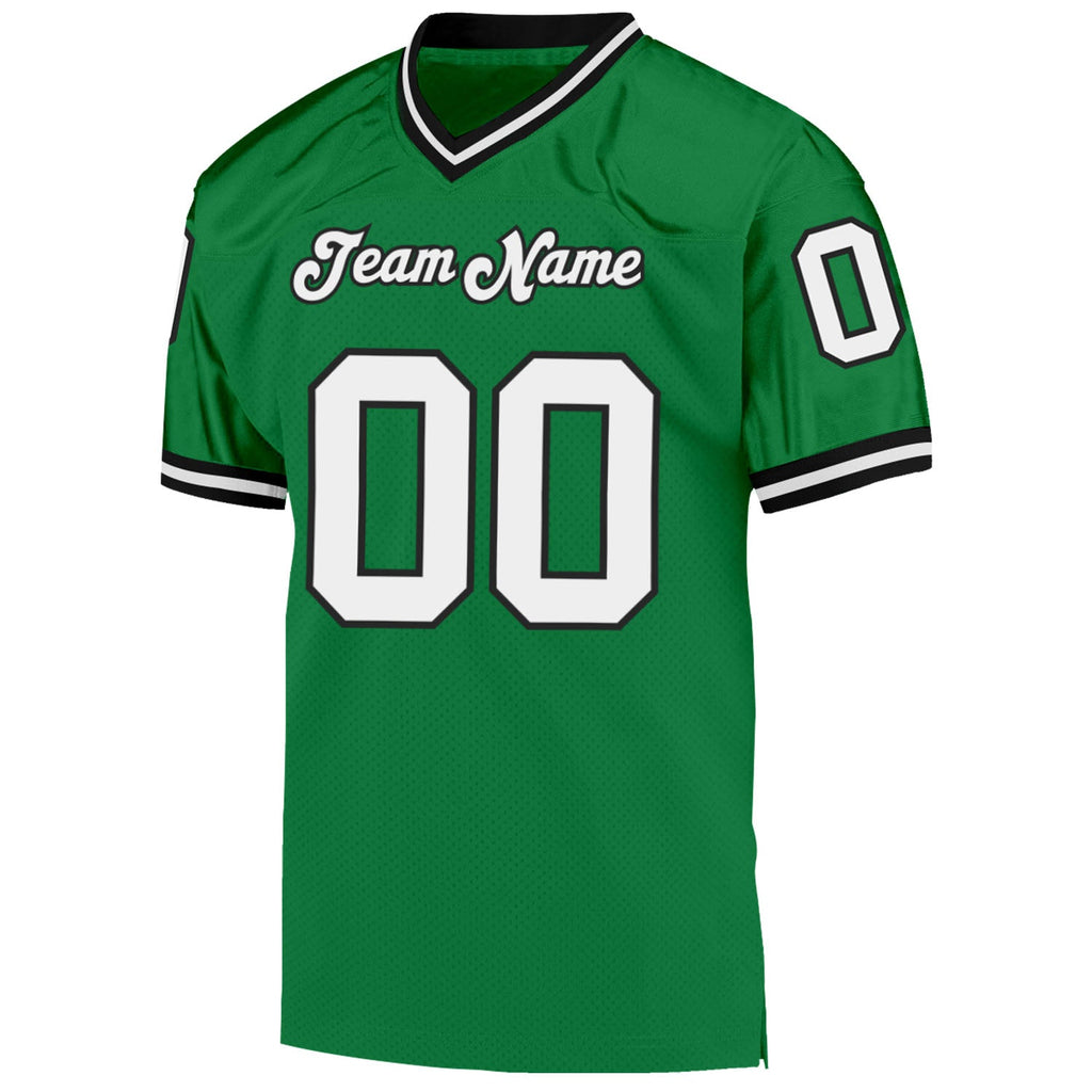 Custom Football Jersey - Grass Green White-Black Mesh Throwback