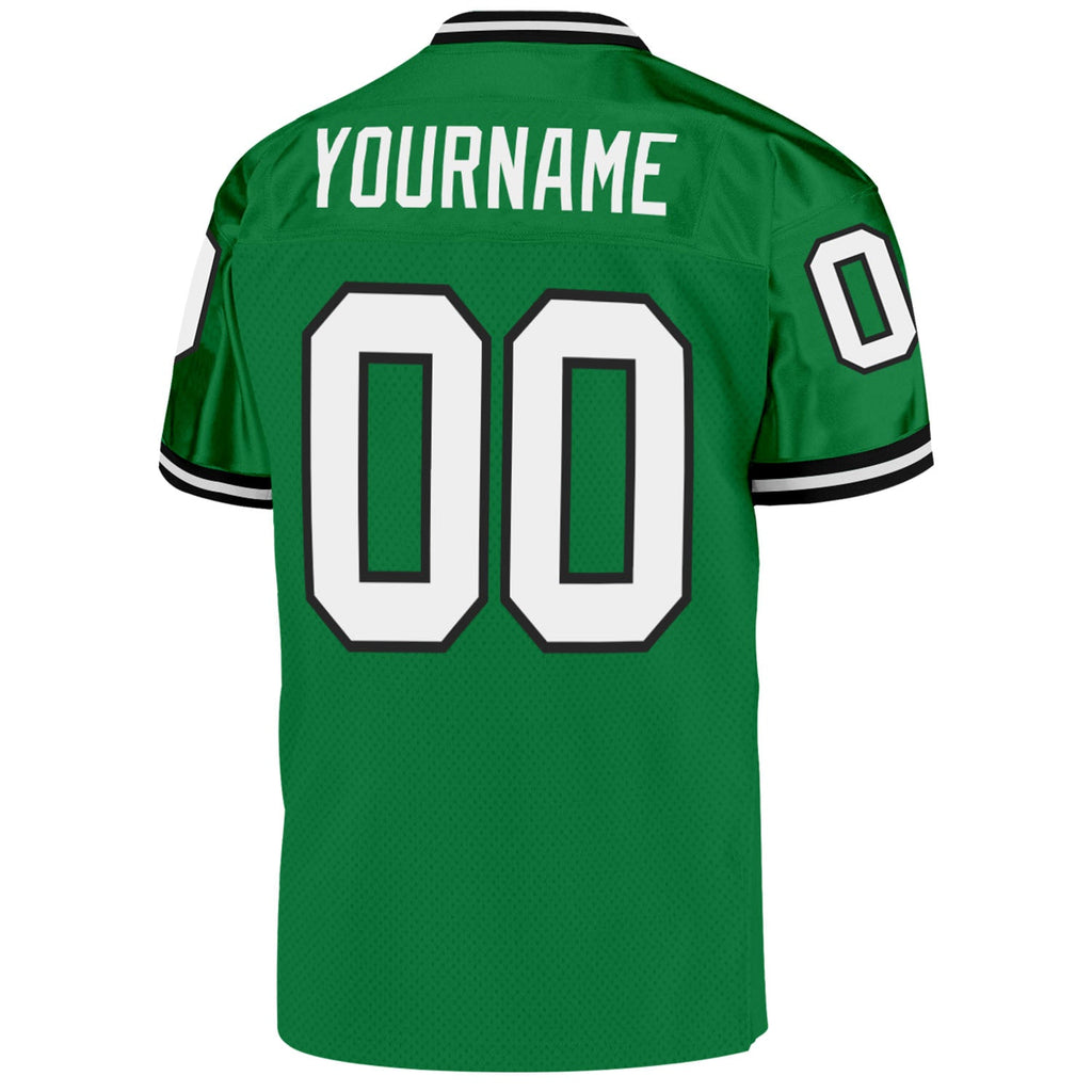 Custom Football Jersey - Grass Green White-Black Mesh Throwback