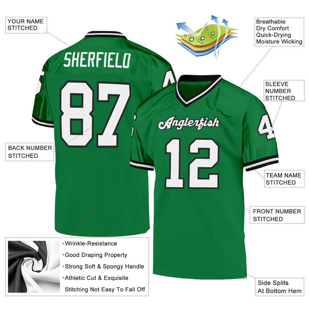 Custom Football Jersey - Grass Green White-Black Mesh Throwback