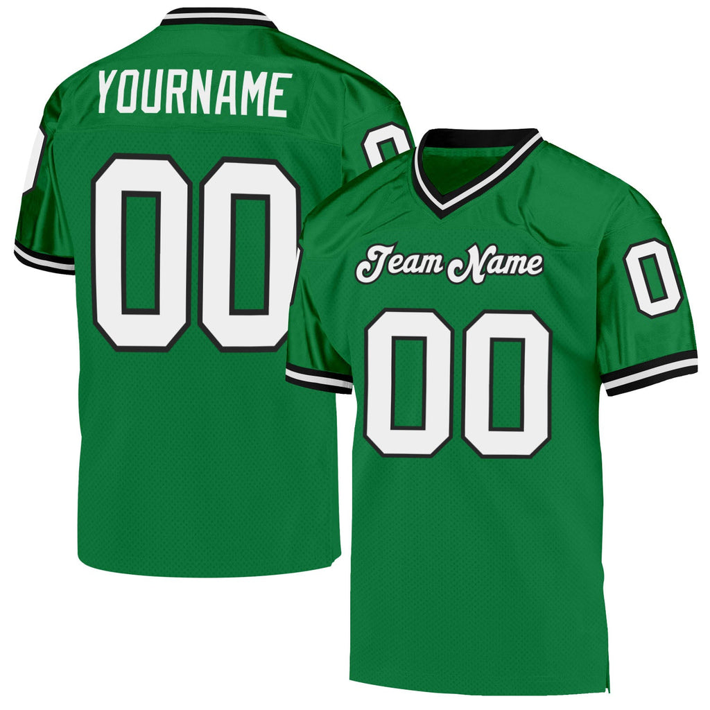 Custom Football Jersey - Grass Green White-Black Mesh Throwback