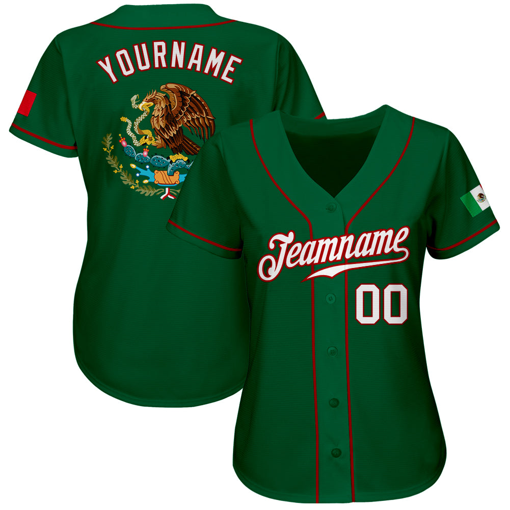 Custom Baseball Jersey - Kelly Green White-Red Mexican Flag Fashion