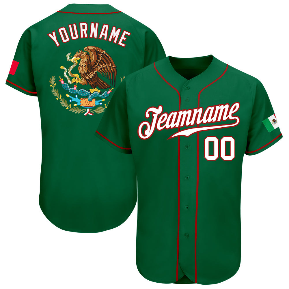 Custom Baseball Jersey - Kelly Green White-Red Mexican Flag Fashion