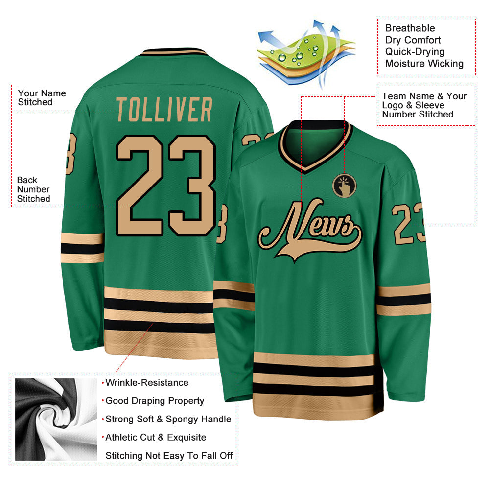 Custom Hockey Jersey - Kelly Green Old Gold-Black - Style KellyGreen0152