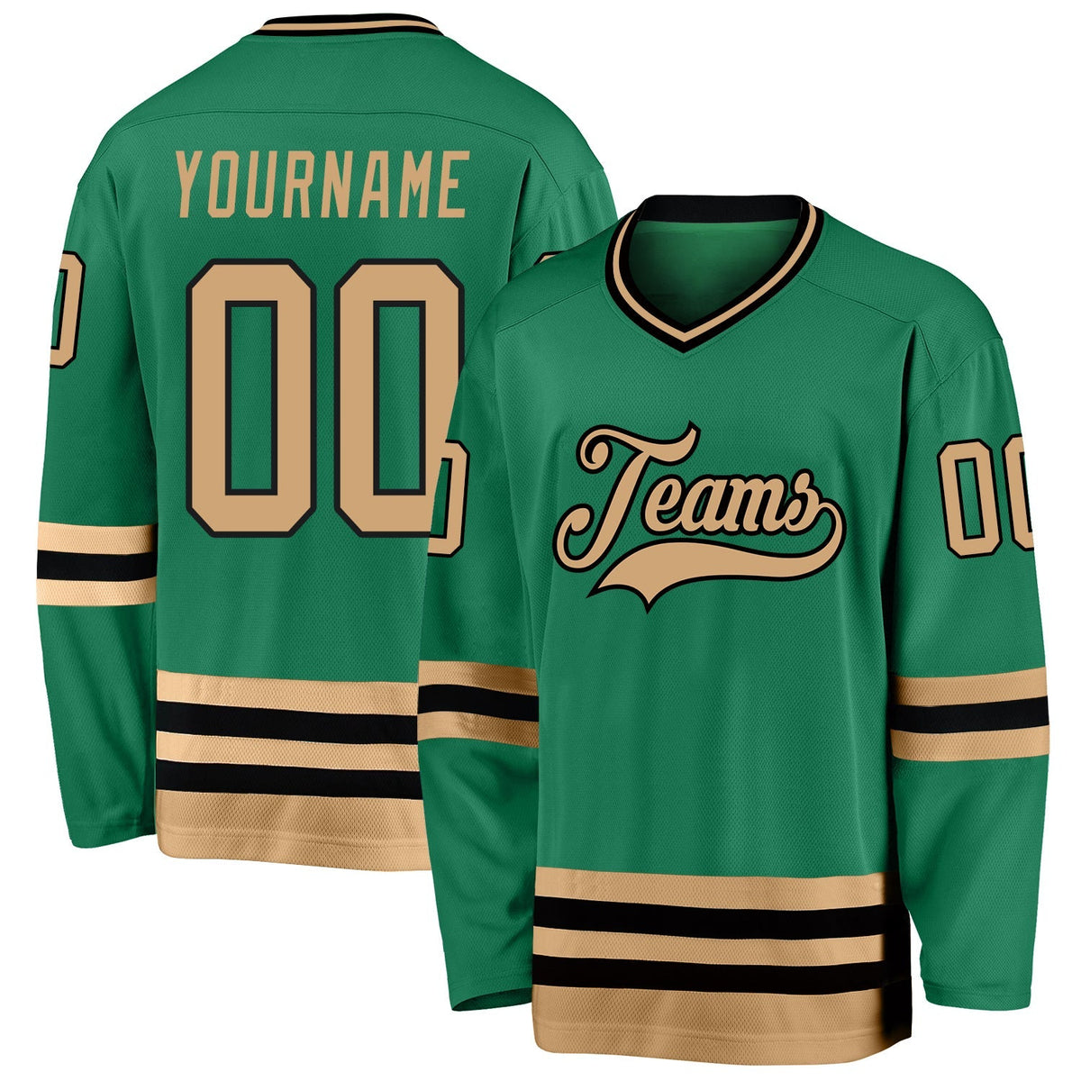 Custom Hockey Jersey - Kelly Green Old Gold-Black - Style KellyGreen0152