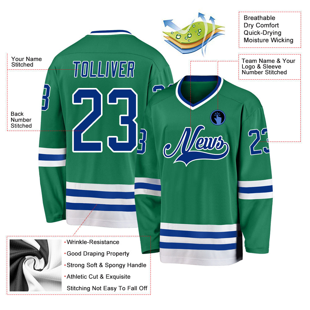 Custom Hockey Jersey - Kelly Green Royal-White - Style KellyGreen0153