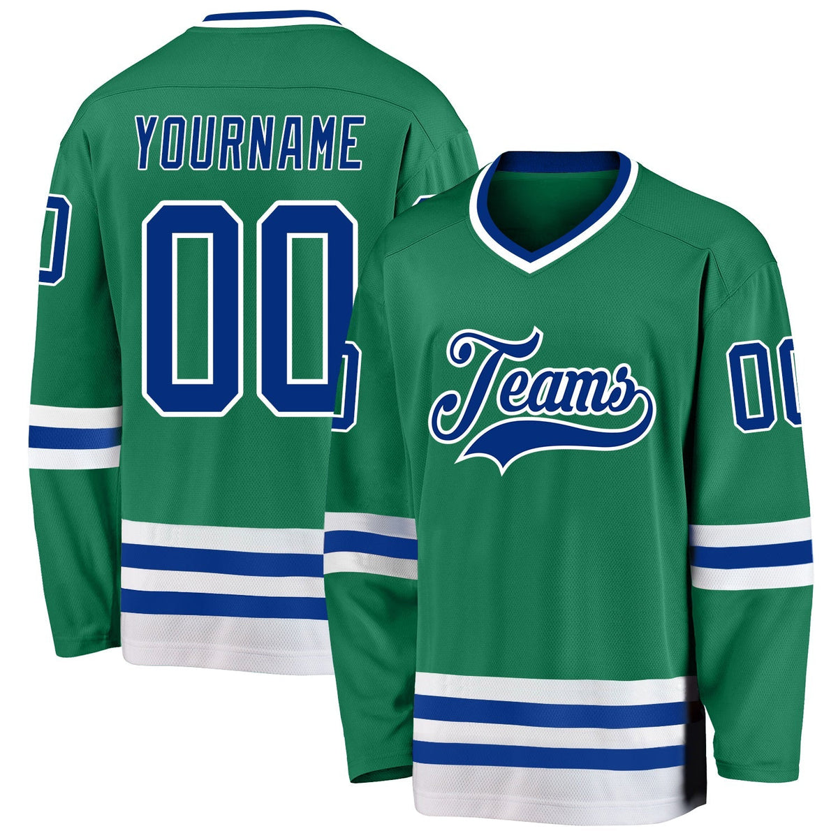 Custom Hockey Jersey - Kelly Green Royal-White - Style KellyGreen0153