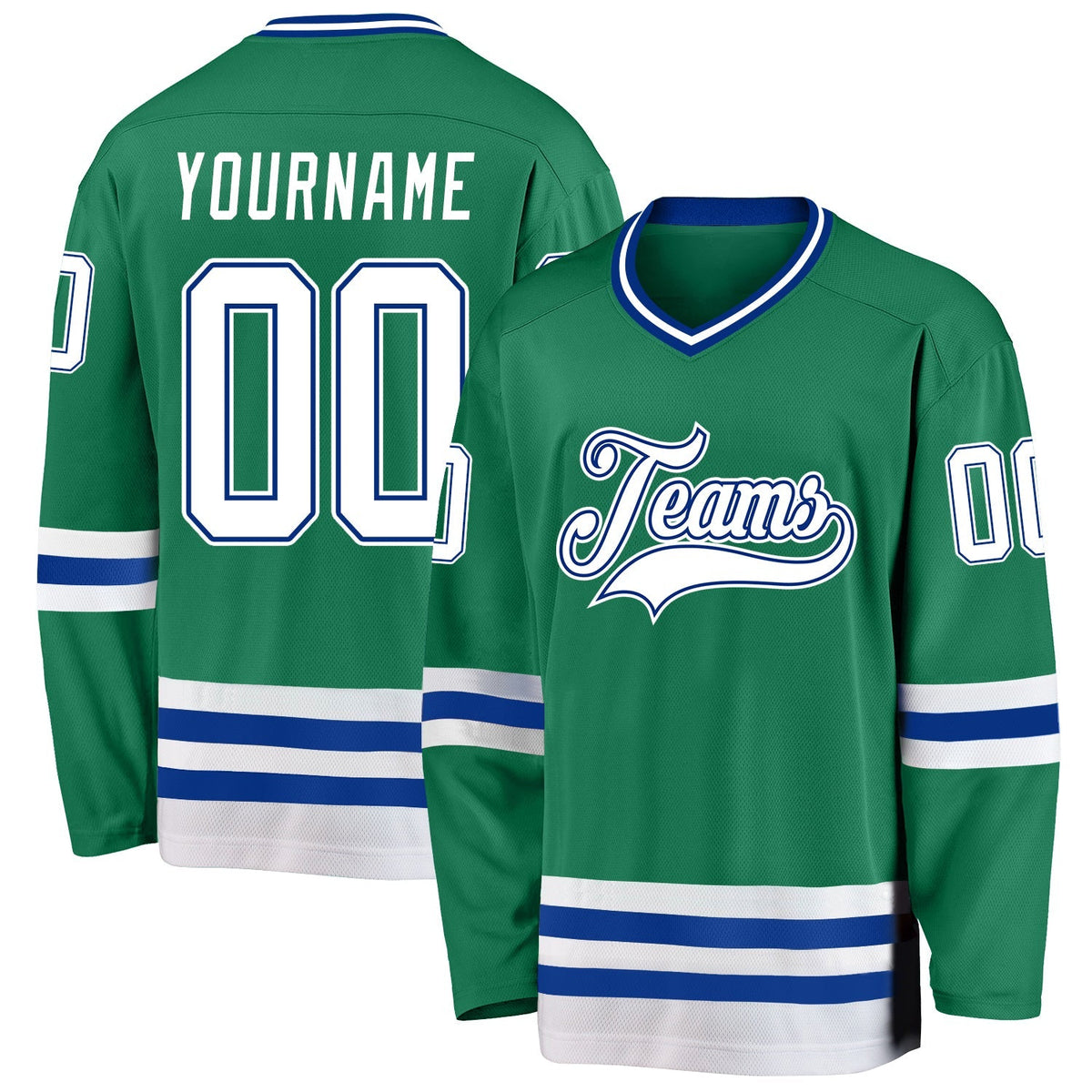 Custom Hockey Jersey - Kelly Green White-Royal