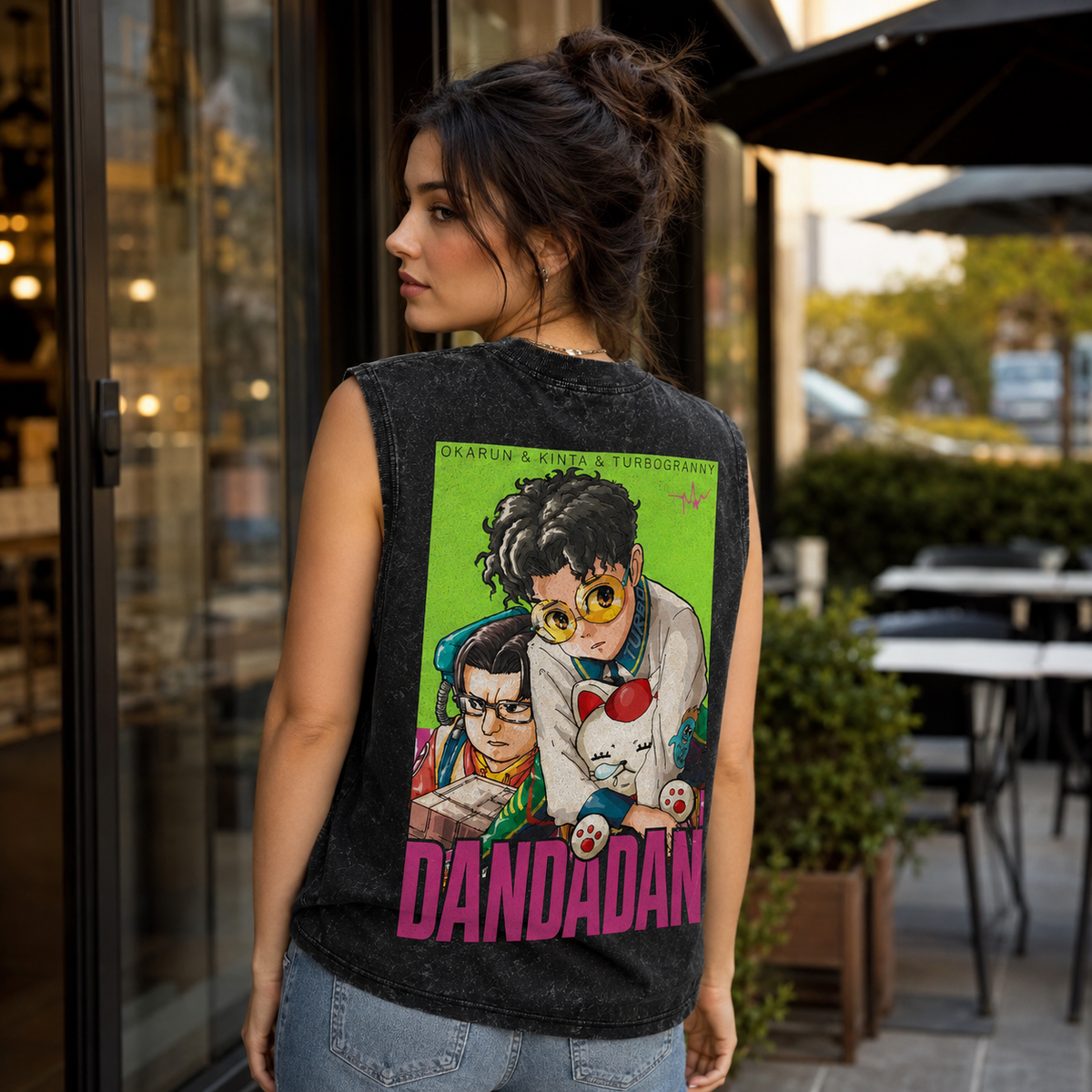 Ken Takakura & Turbo Granny Dandadan Anime Tank Top - Turbo Trio Acid Wash Vest