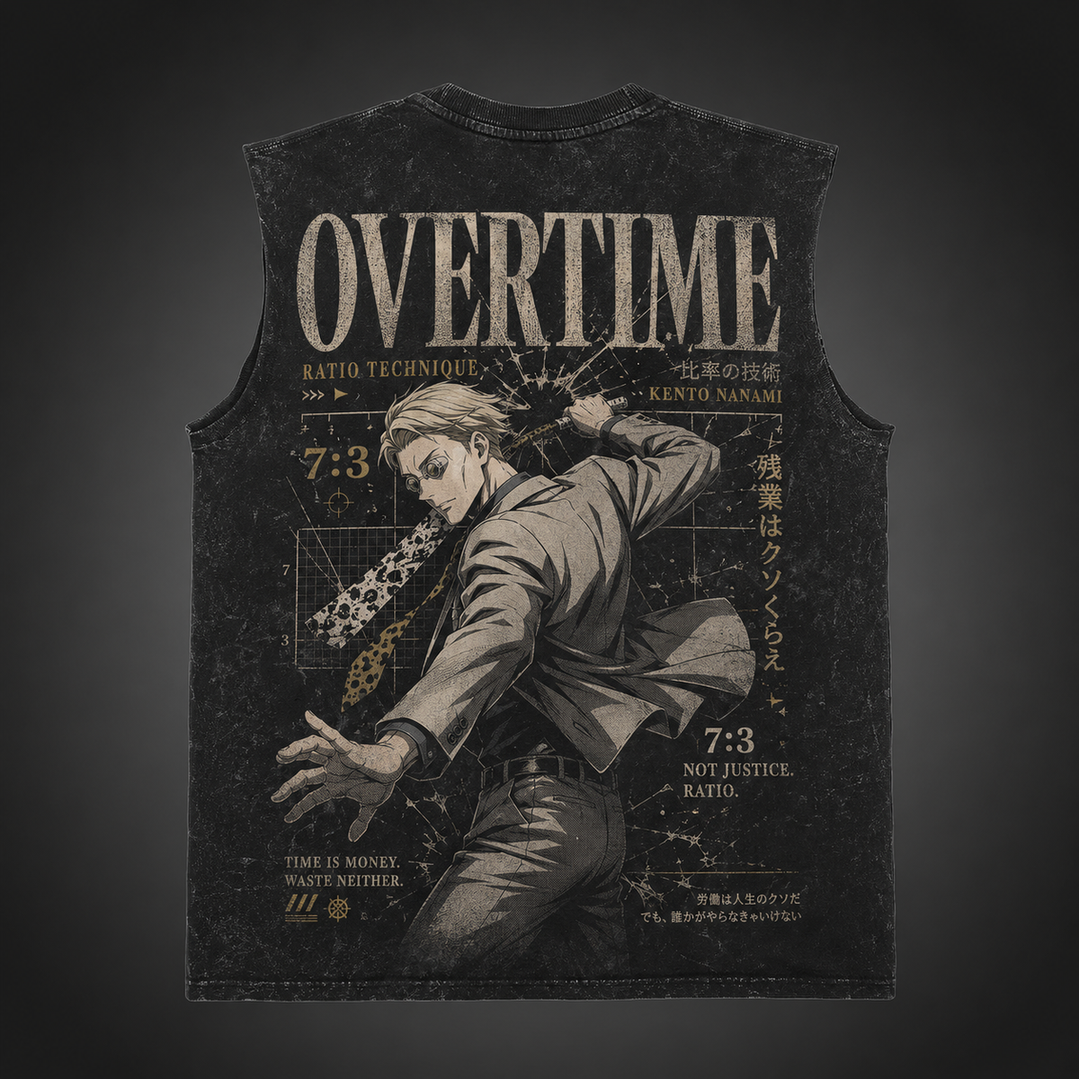 Kento Nanami Jujutsu Kaisen Anime Tank Top - Overtime Ratio Acid Wash Vest