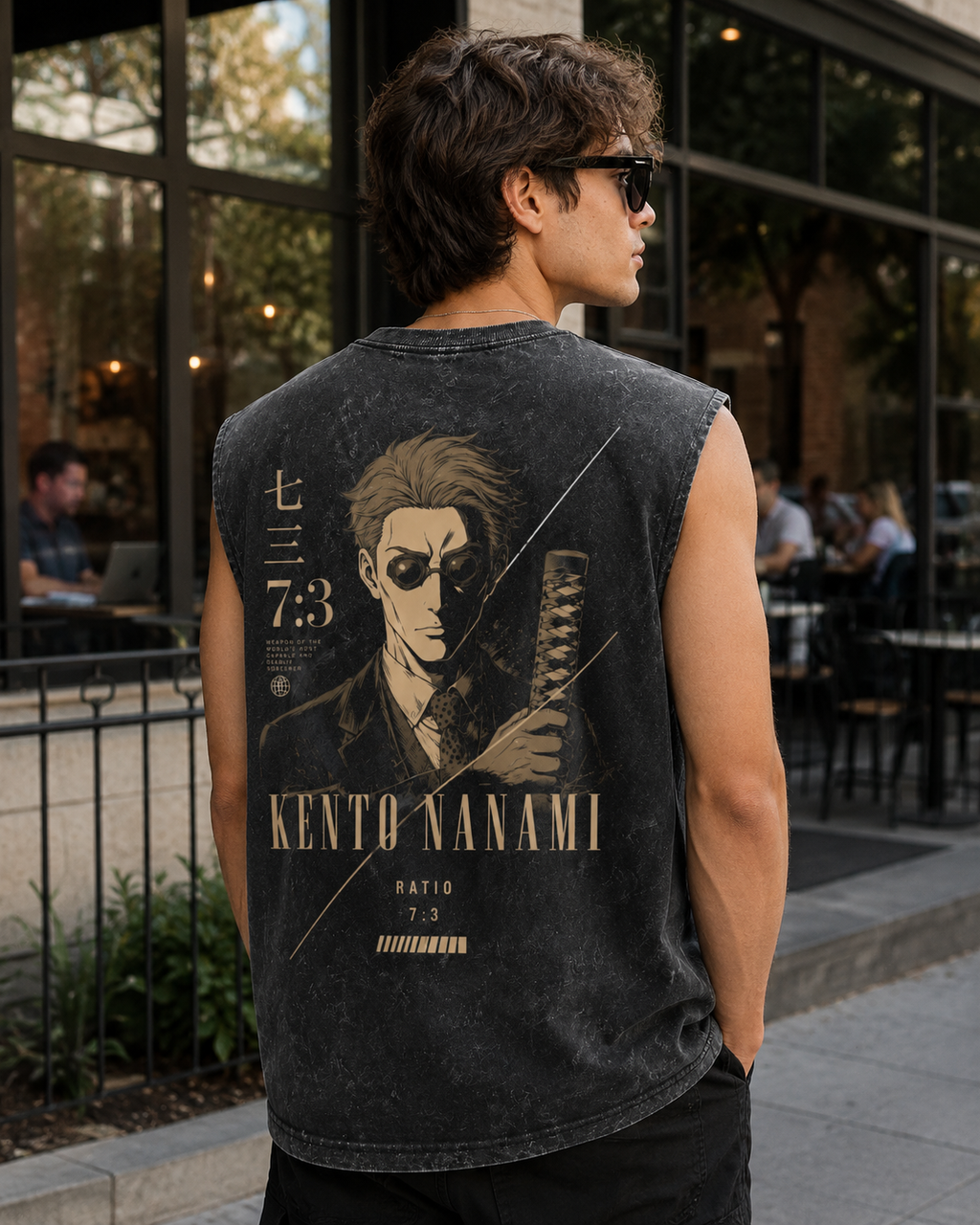 Kento Nanami Jujutsu Kaisen Anime Tank Top - Ratio Seven Three Acid Wash Vest