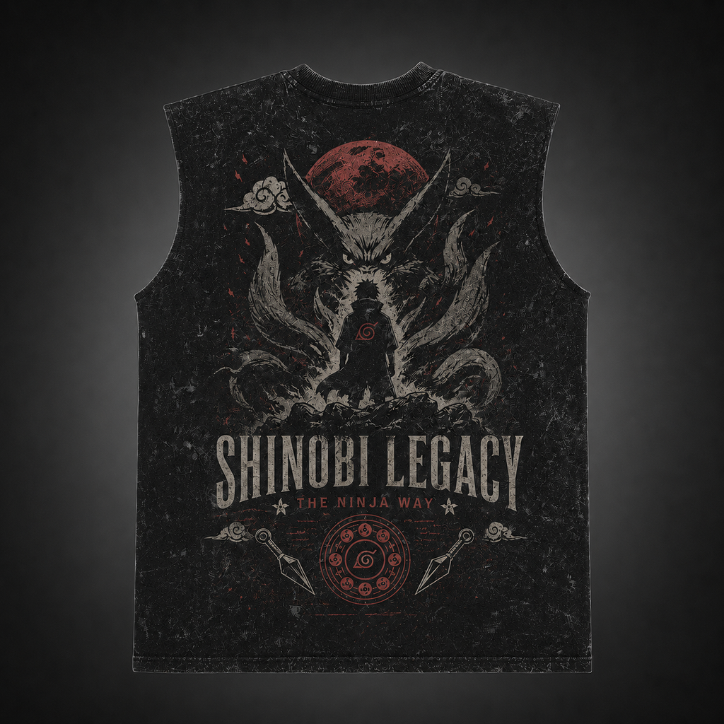 Kurama Naruto Anime Tank Top - Shinobi Legacy Acid Wash Vest