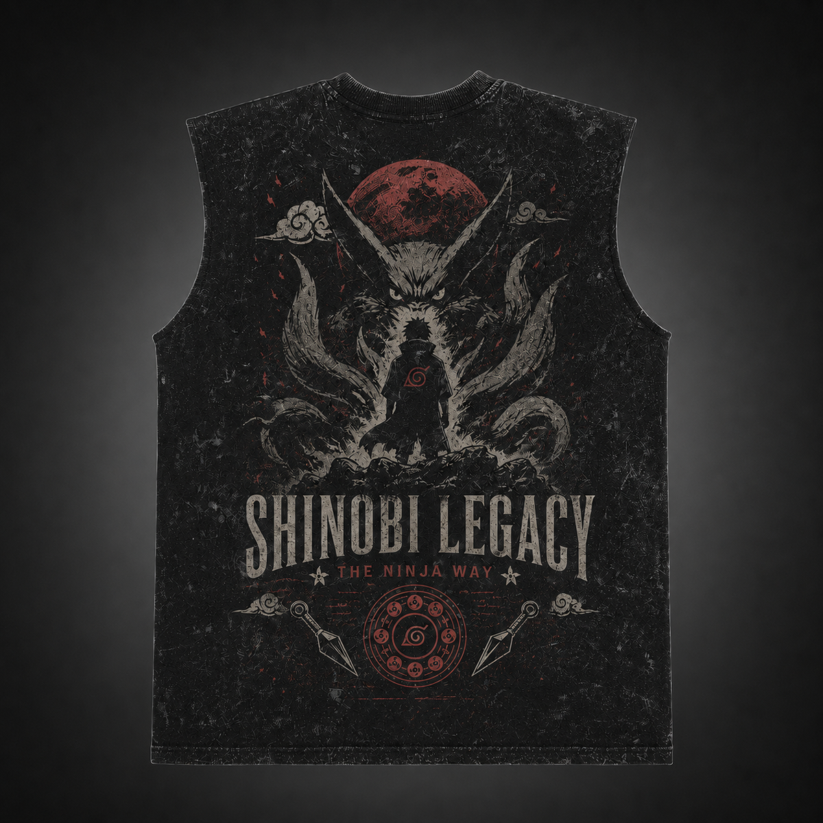 Kurama Naruto Anime Tank Top - Shinobi Legacy Acid Wash Vest