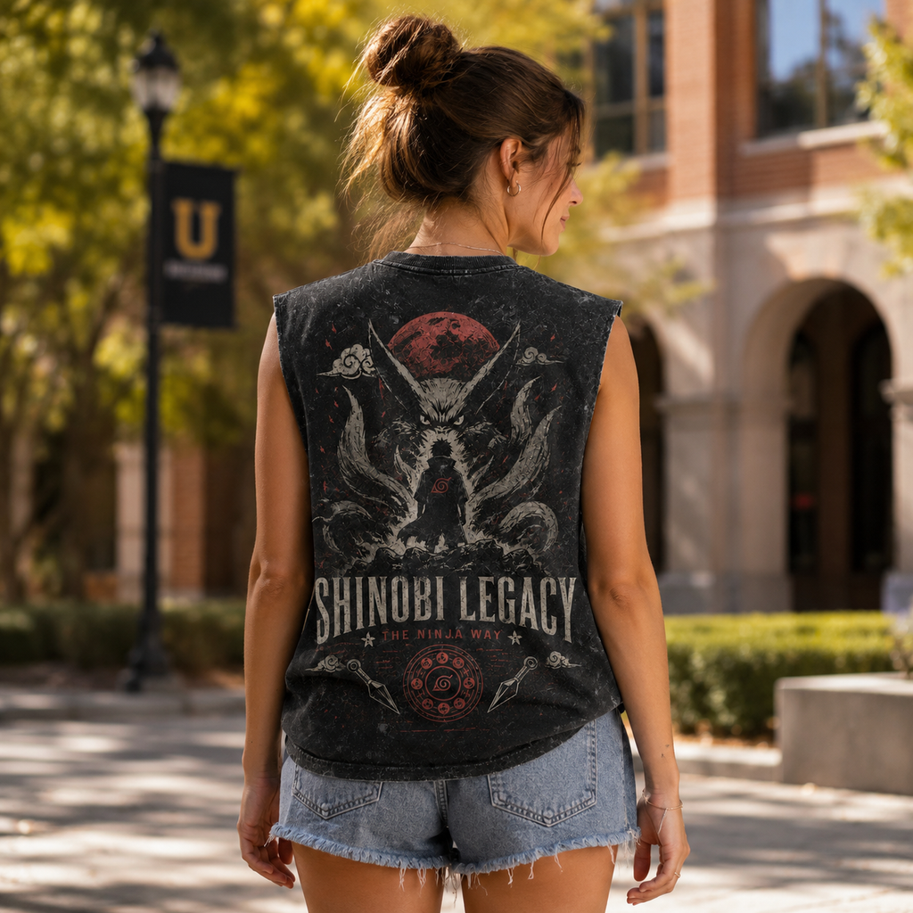 Kurama Naruto Anime Tank Top - Shinobi Legacy Acid Wash Vest