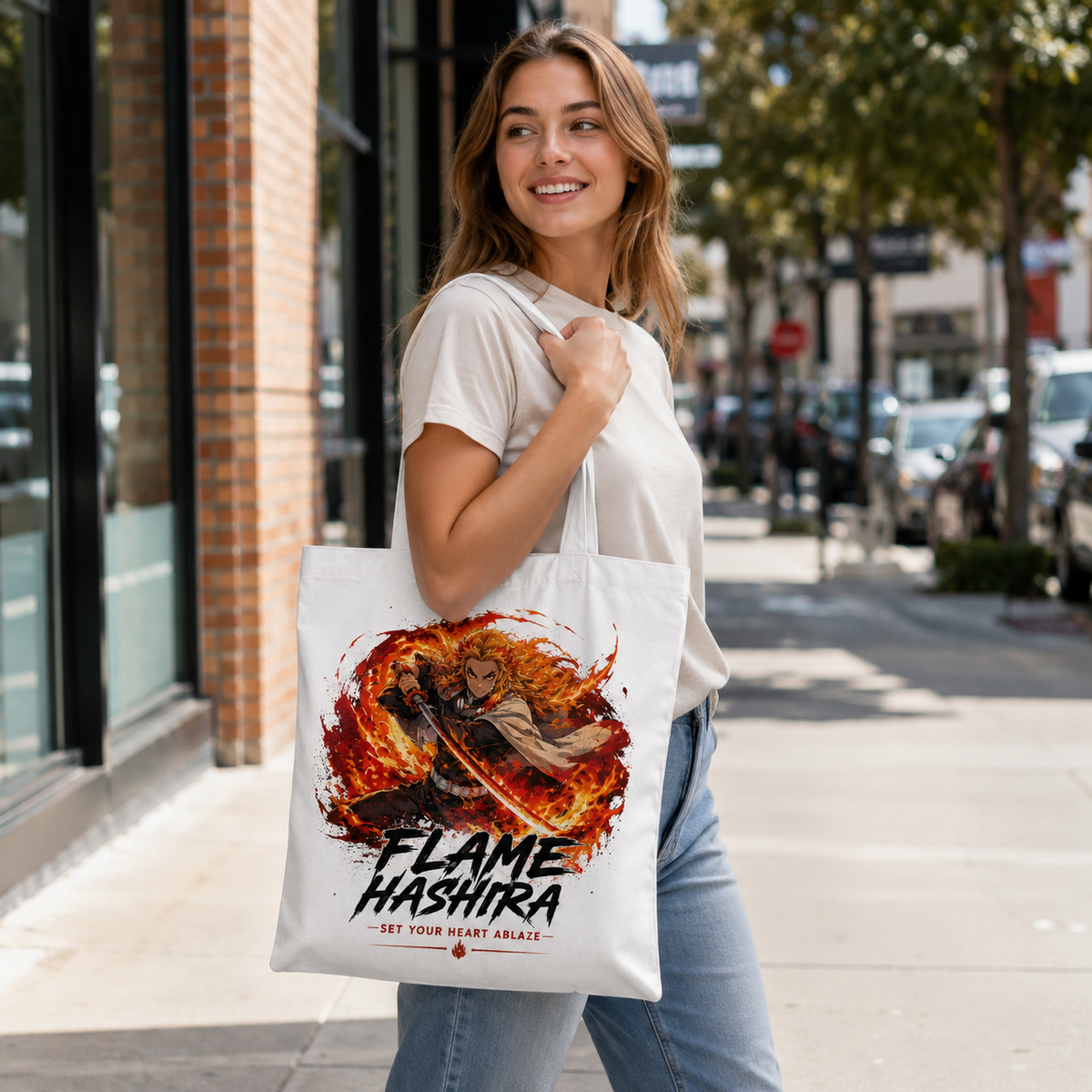 Kyojuro Rengoku Demon Slayer Anime Canvas Tote Bag - Flame Hashira Blaze