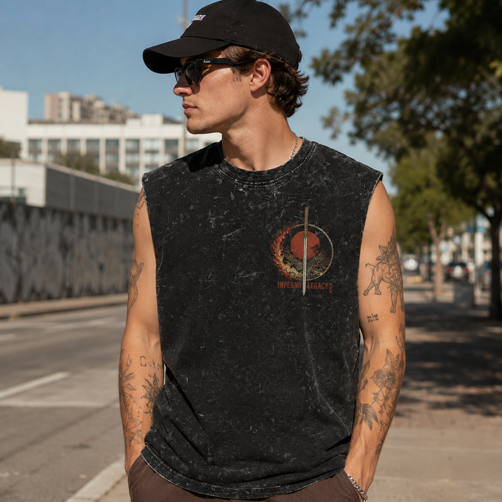 Kyojuro Rengoku Demon Slayer Anime Tank Top - Flame Pillar Acid Wash Vest