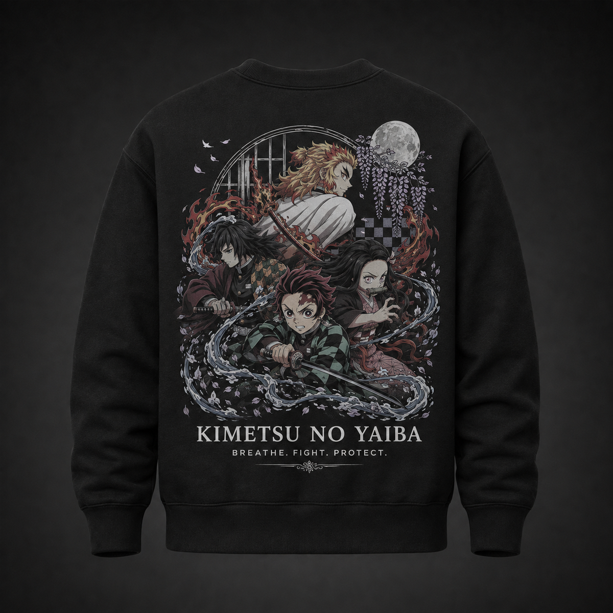 Kyojuro Rengoku, Giyu Tomioka, Tanjiro Kamado, Nezuko Kamado Demon Slayer Anime Sweatshirt - Breathe Fight Protect