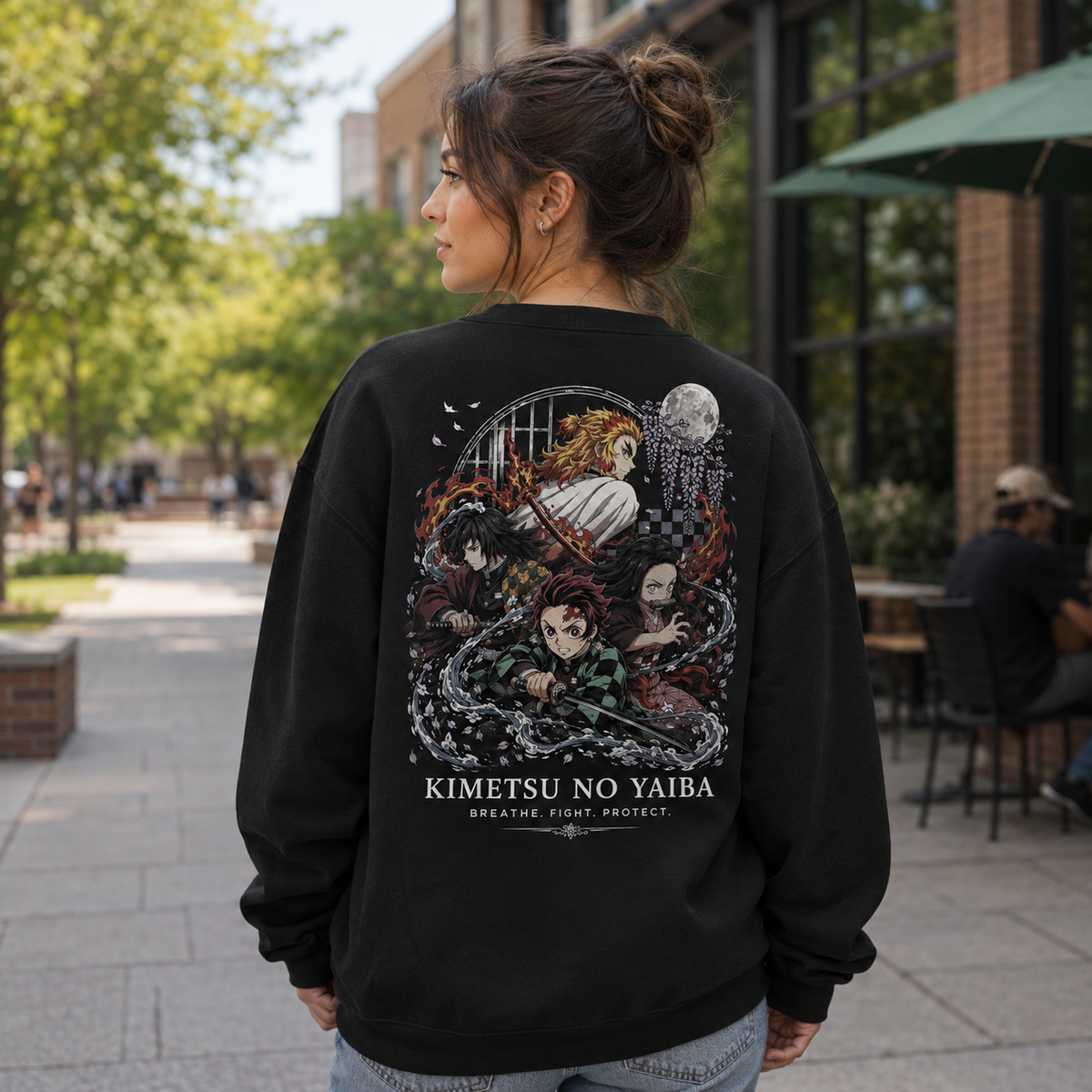 Kyojuro Rengoku, Giyu Tomioka, Tanjiro Kamado, Nezuko Kamado Demon Slayer Anime Sweatshirt - Breathe Fight Protect
