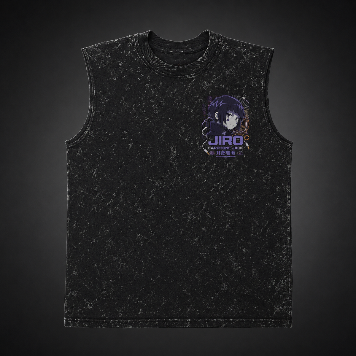 Kyoka Jiro My Hero Academia Anime Tank Top - Earphone Jack Heartbeat Fuzes Acid Wash Vest