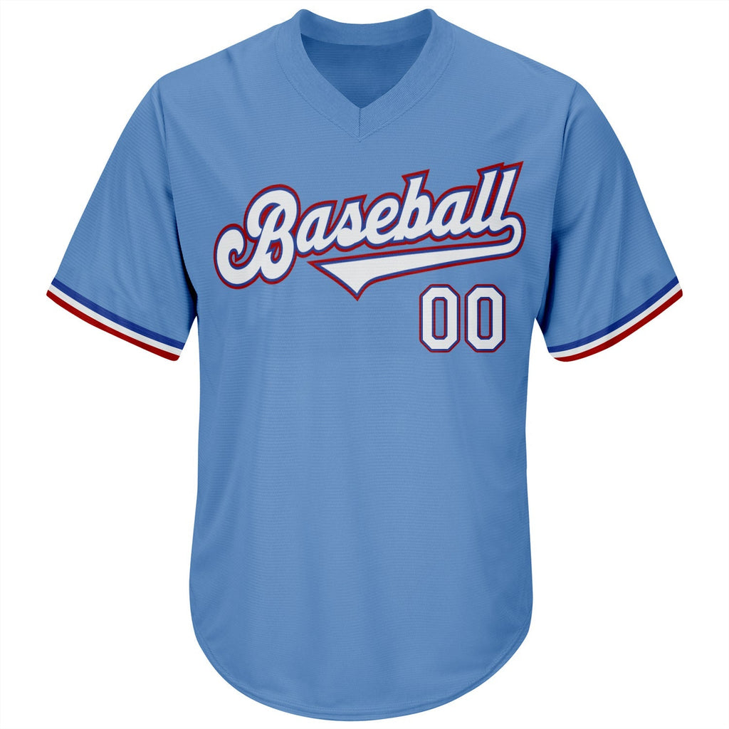 Custom Baseball Jersey - Light Blue White-Red Throwback Rib-Knit - Style LightBlue0029
