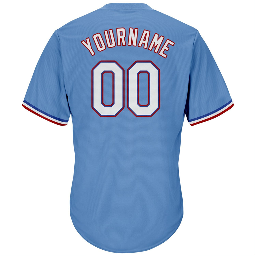Custom Baseball Jersey - Light Blue White-Red Throwback Rib-Knit - Style LightBlue0029
