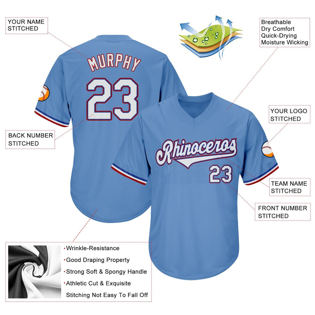 Custom Baseball Jersey - Light Blue White-Red Throwback Rib-Knit - Style LightBlue0029