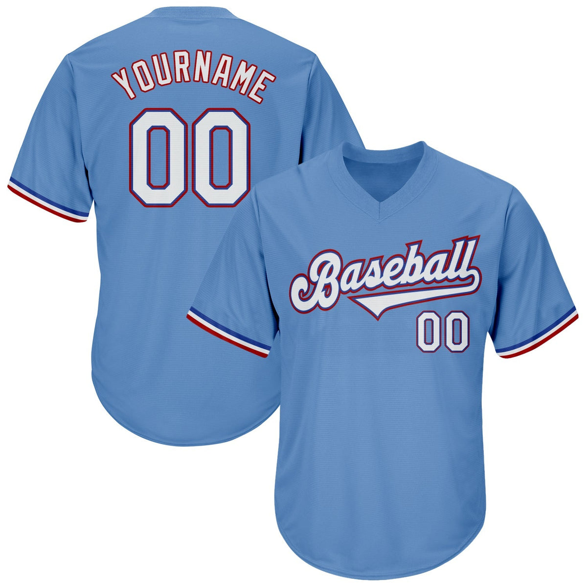 Custom Baseball Jersey - Light Blue White-Red Throwback Rib-Knit - Style LightBlue0029