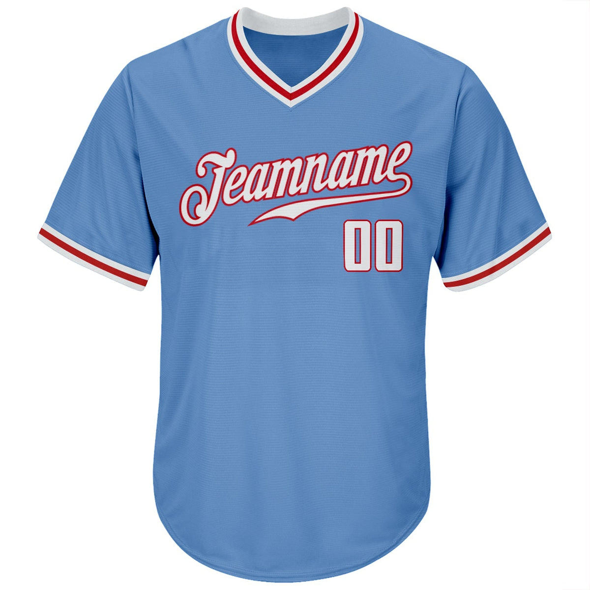 Custom Baseball Jersey - Light Blue White-Red Throwback Rib-Knit - Style LightBlue0053