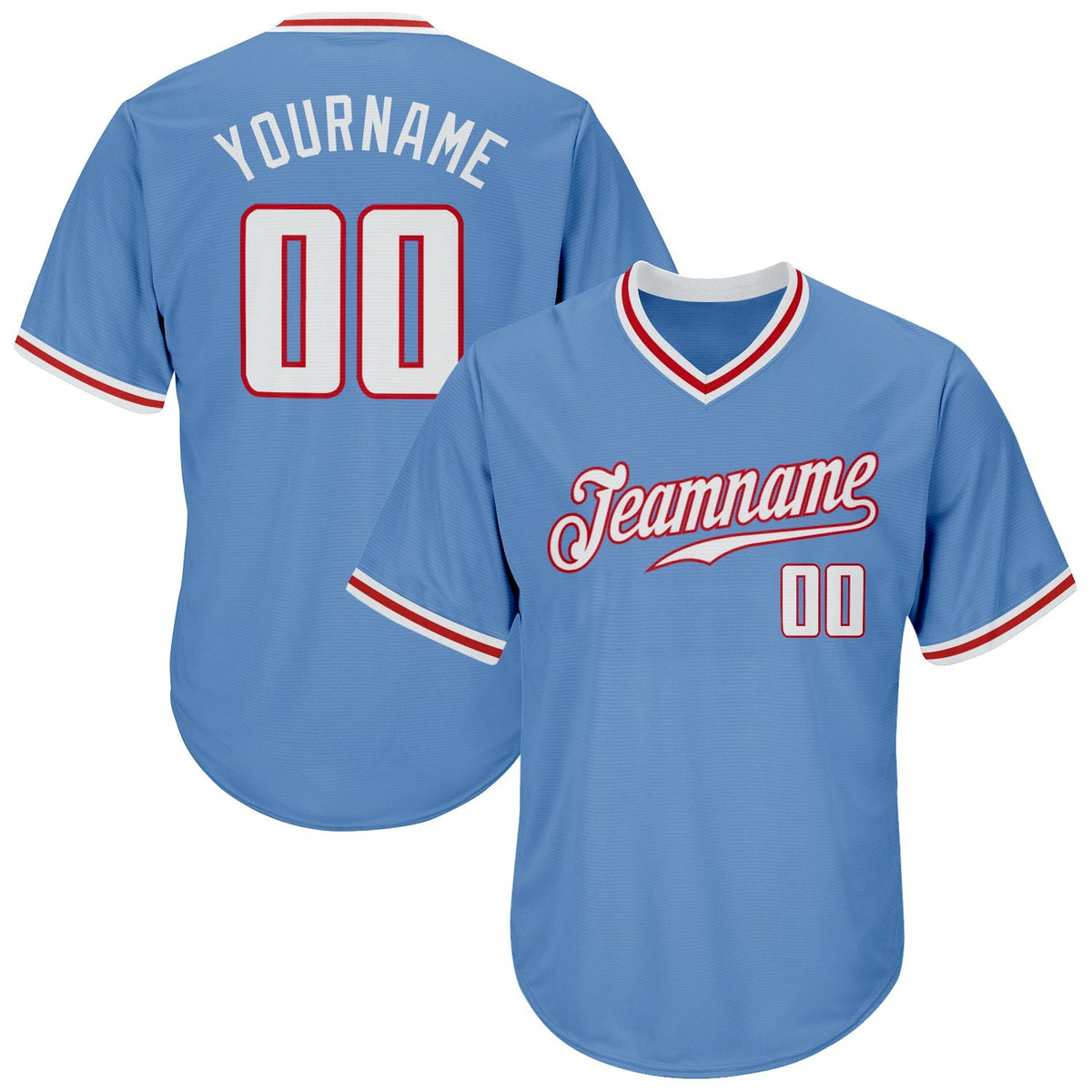 Custom Baseball Jersey - Light Blue White-Red Throwback Rib-Knit - Style LightBlue0053