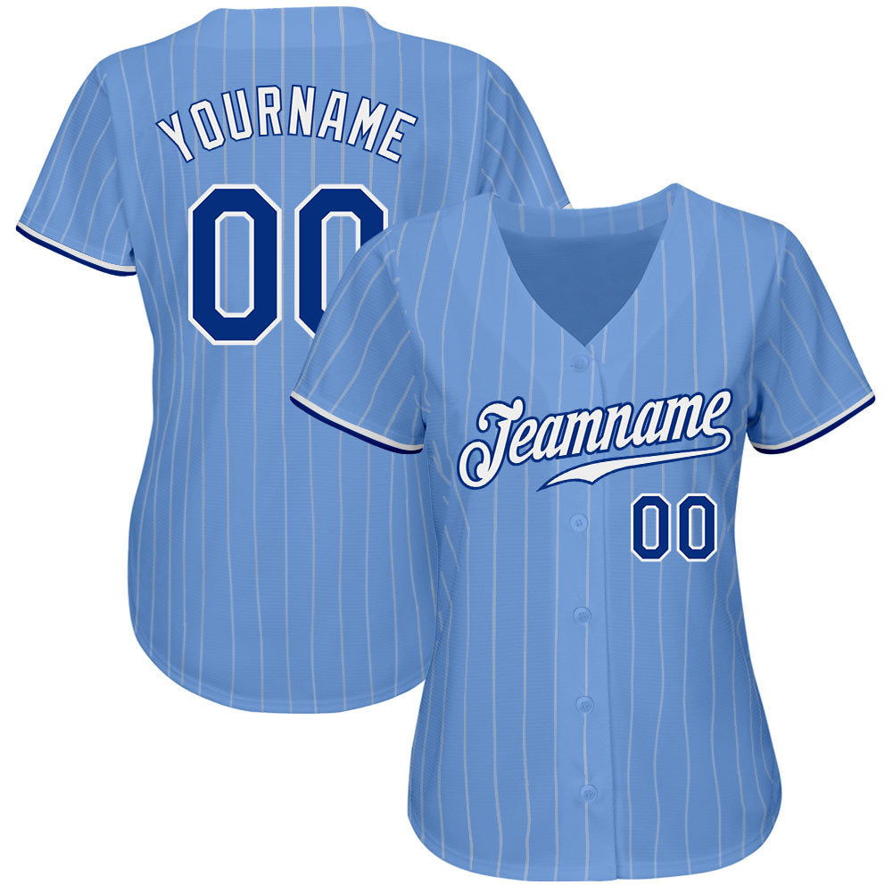 Custom Baseball Jersey - Light Blue White Pinstripe Royal-White