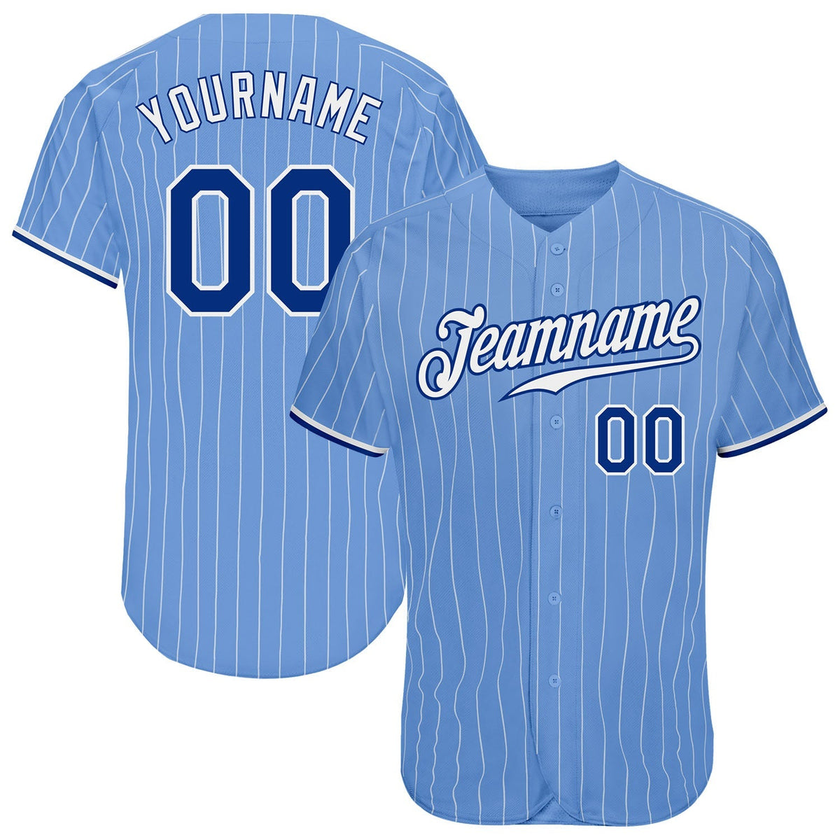 Custom Baseball Jersey - Light Blue White Pinstripe Royal-White