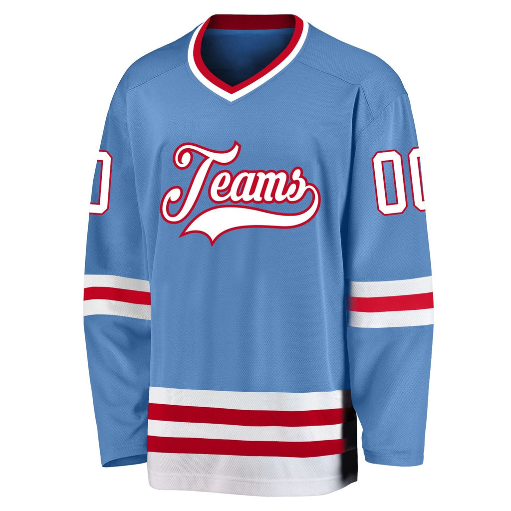 Custom Hockey Jersey - Light Blue White-Red