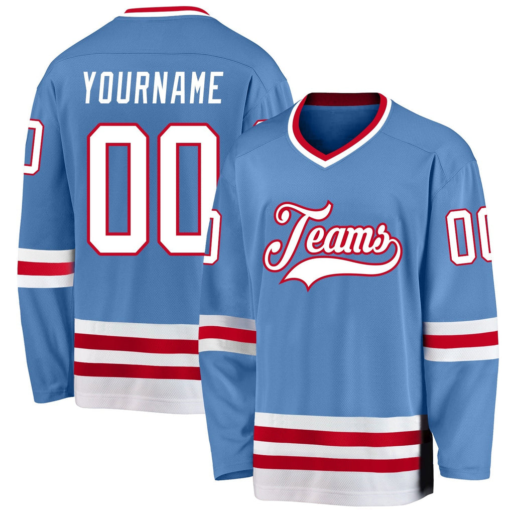 Custom Hockey Jersey - Light Blue White-Red