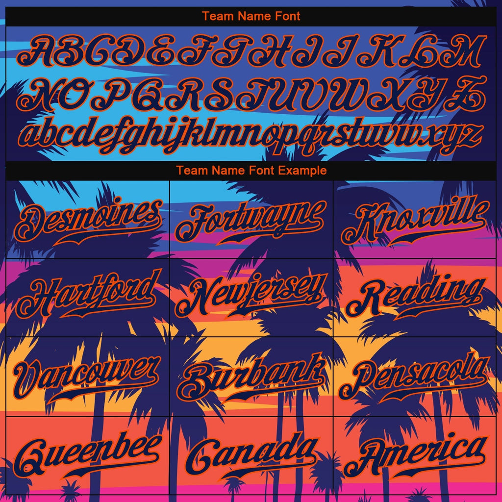 Custom Baseball Jersey - Royal Navy-Orange 3D Pattern Design Palm Trees