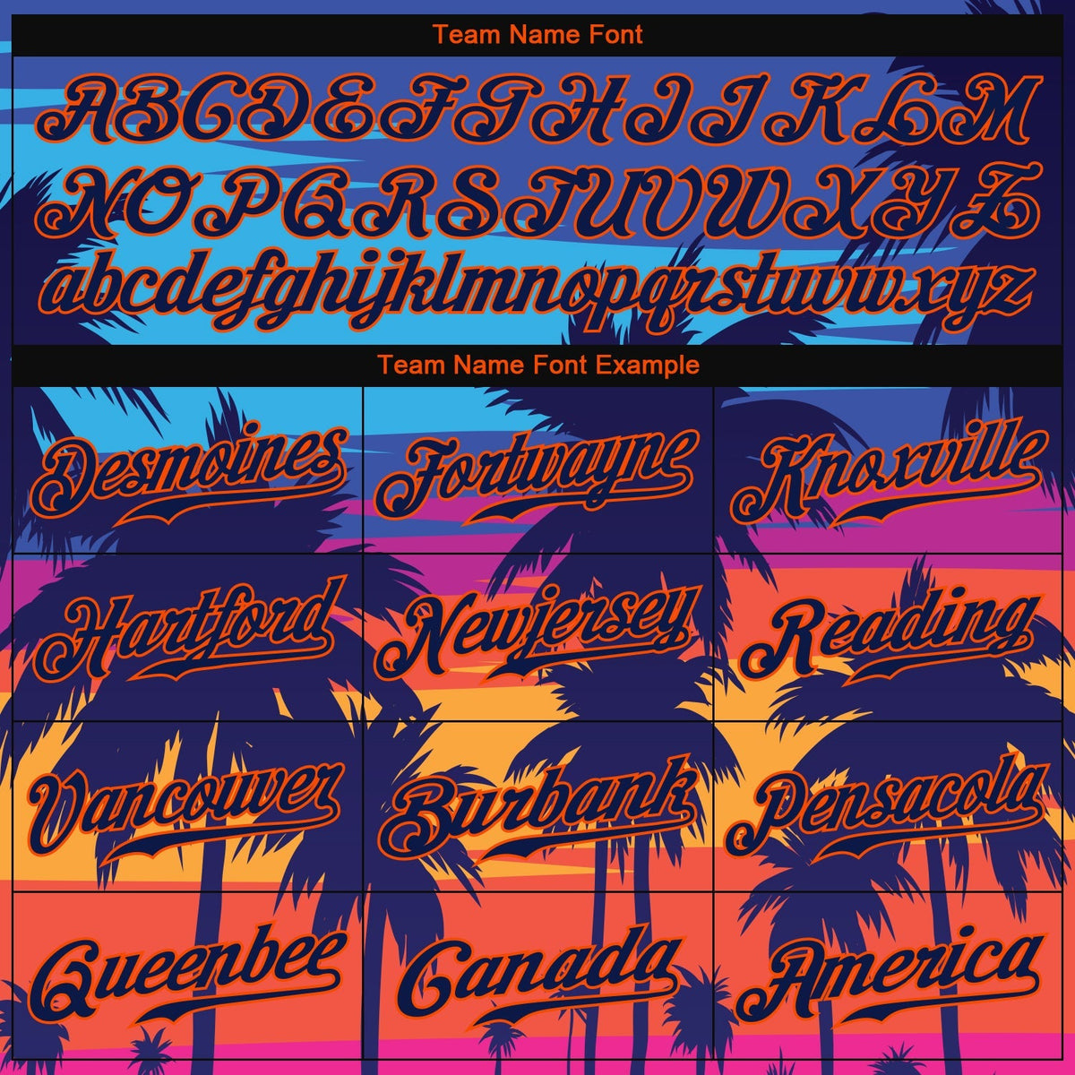 Custom Baseball Jersey - Royal Navy-Orange 3D Pattern Design Palm Trees