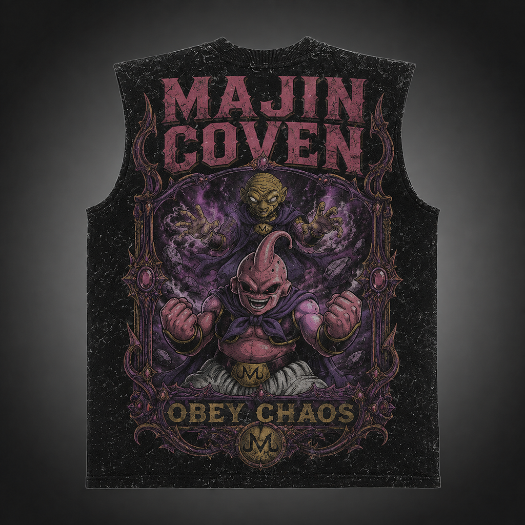 Majin Buu & Babidi Dragon Ball Anime Tank Top - Majin Coven Acid Wash Vest