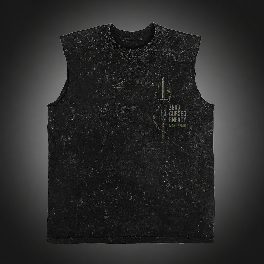 Maki Zenin Jujutsu Kaisen Anime Tank Top - Zero Cursed Energy Acid Wash Vest