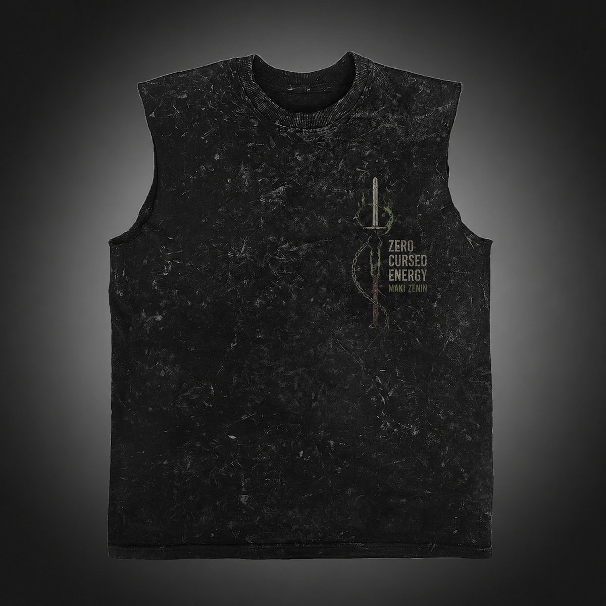 Maki Zenin Jujutsu Kaisen Anime Tank Top - Zero Cursed Energy Acid Wash Vest