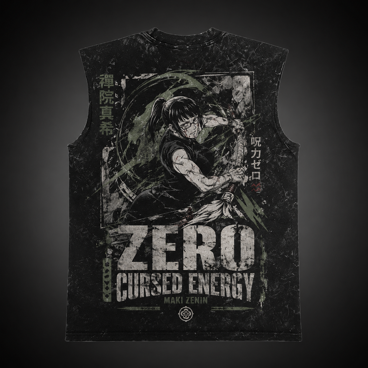 Maki Zenin Jujutsu Kaisen Anime Tank Top - Zero Cursed Energy Acid Wash Vest