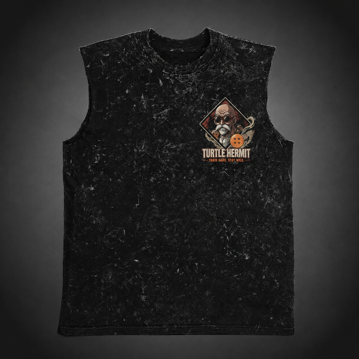 Master Roshi & Goku Dragon Ball Anime Tank Top - Turtle Hermit Legacy Acid Wash Vest