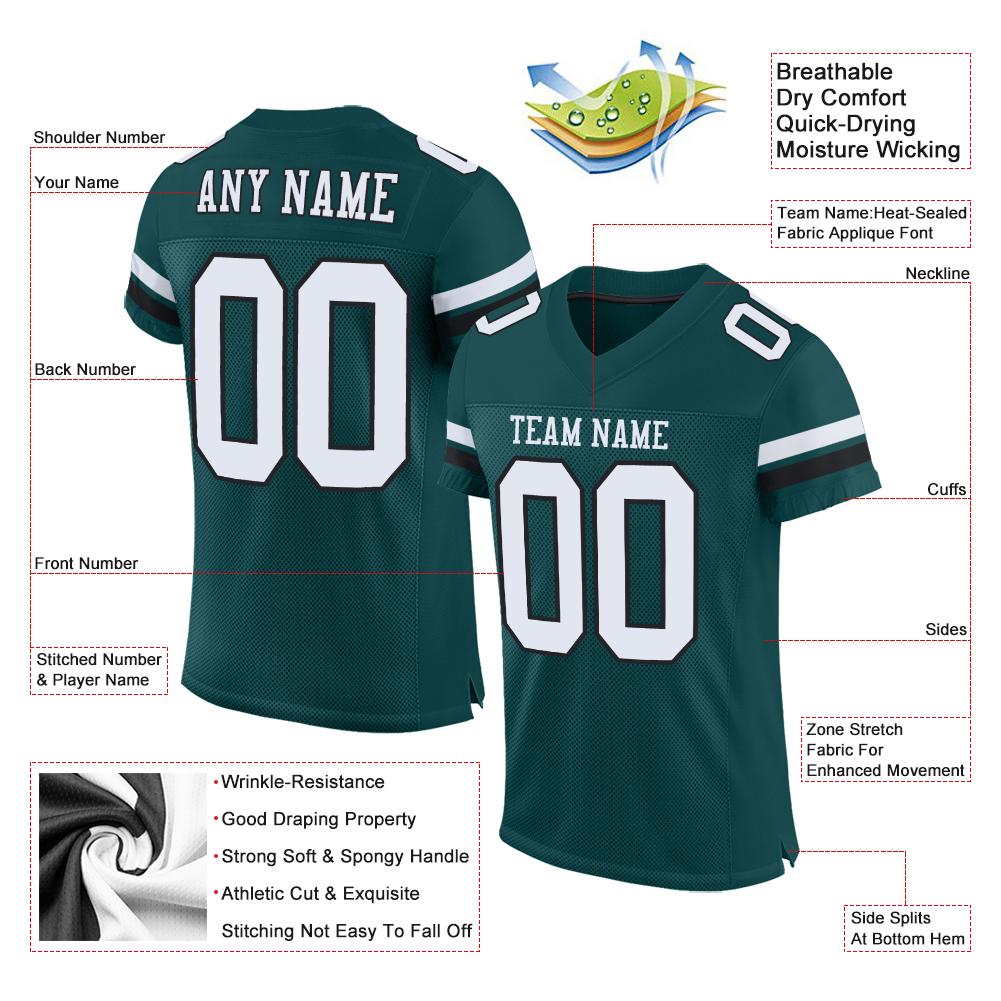 Custom Football Jersey - Midnight Green White-Black Mesh
